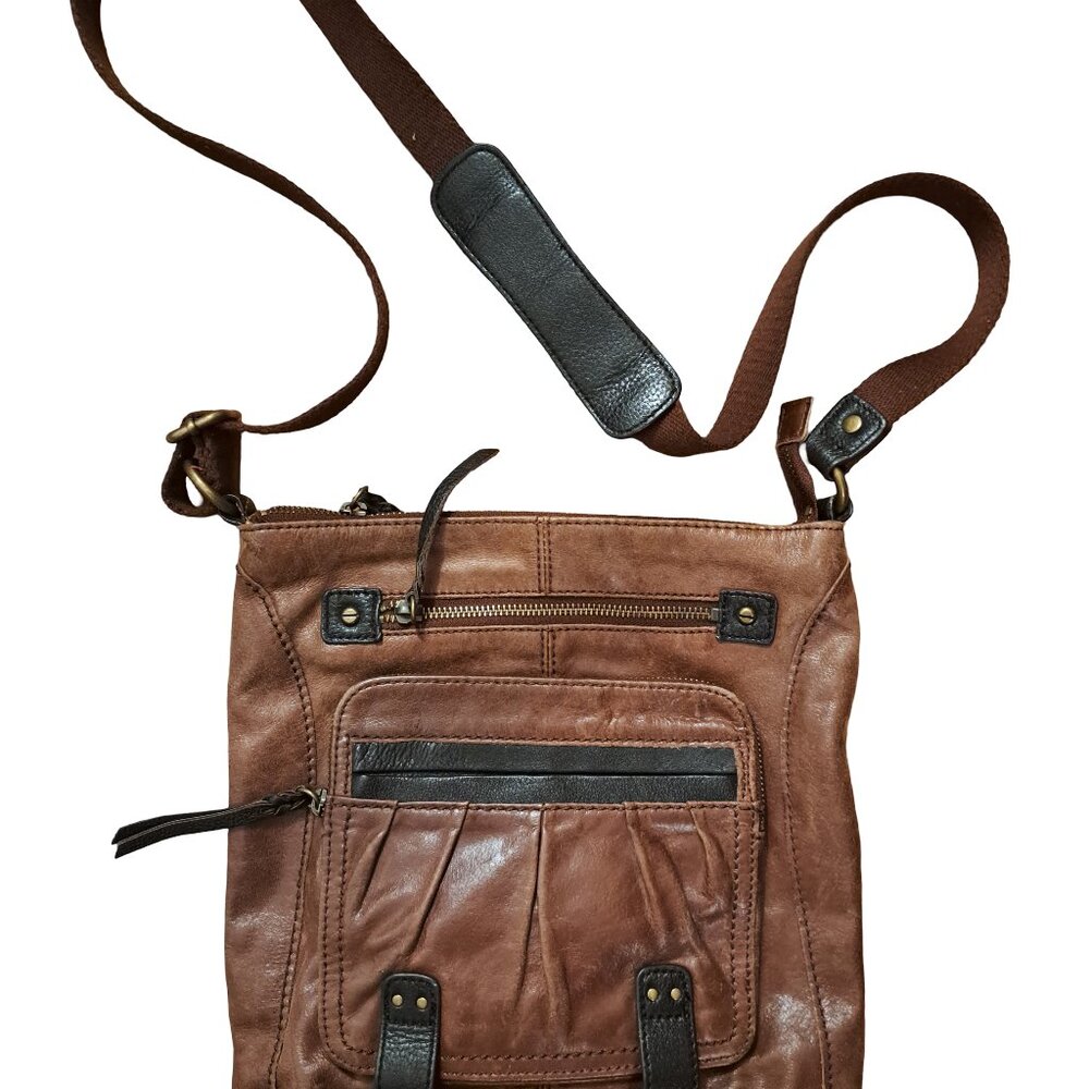 The Sak Leather Crossbody Bag Brown Boho Multi Pocket Adjustable Strap